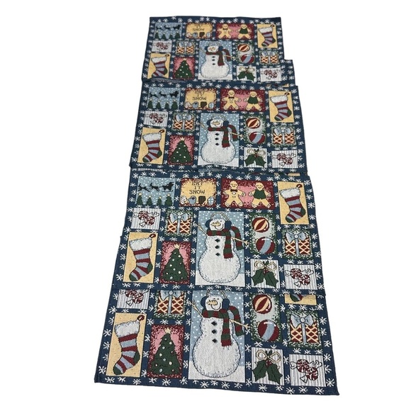 Set of 6 Let It Snow Tapestry Table Placemats Christmas Winter Snowmen 19x12.5” - Picture 4 of 10